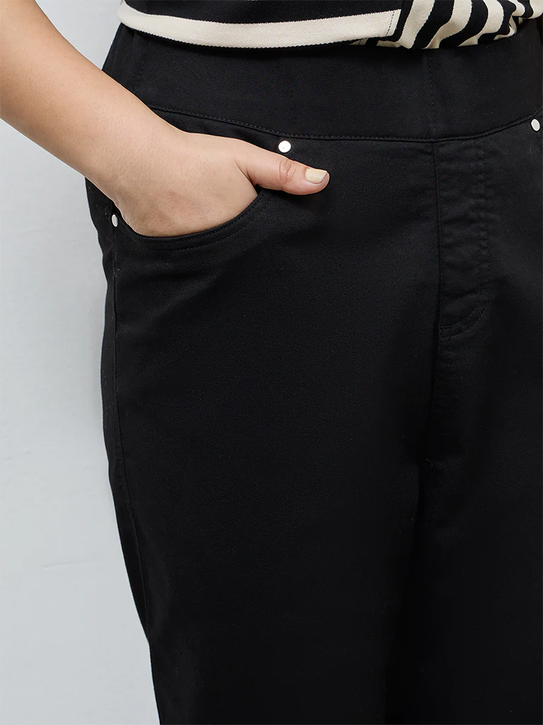 Gia Black Solid High-Rise Cotton-Blend Jeggings - Image 3