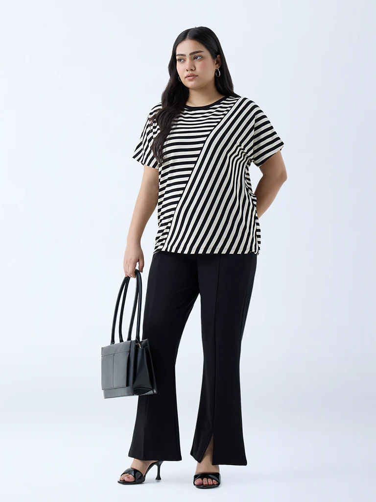 Gia Black Stripe Printed T-Shirt - Image 2