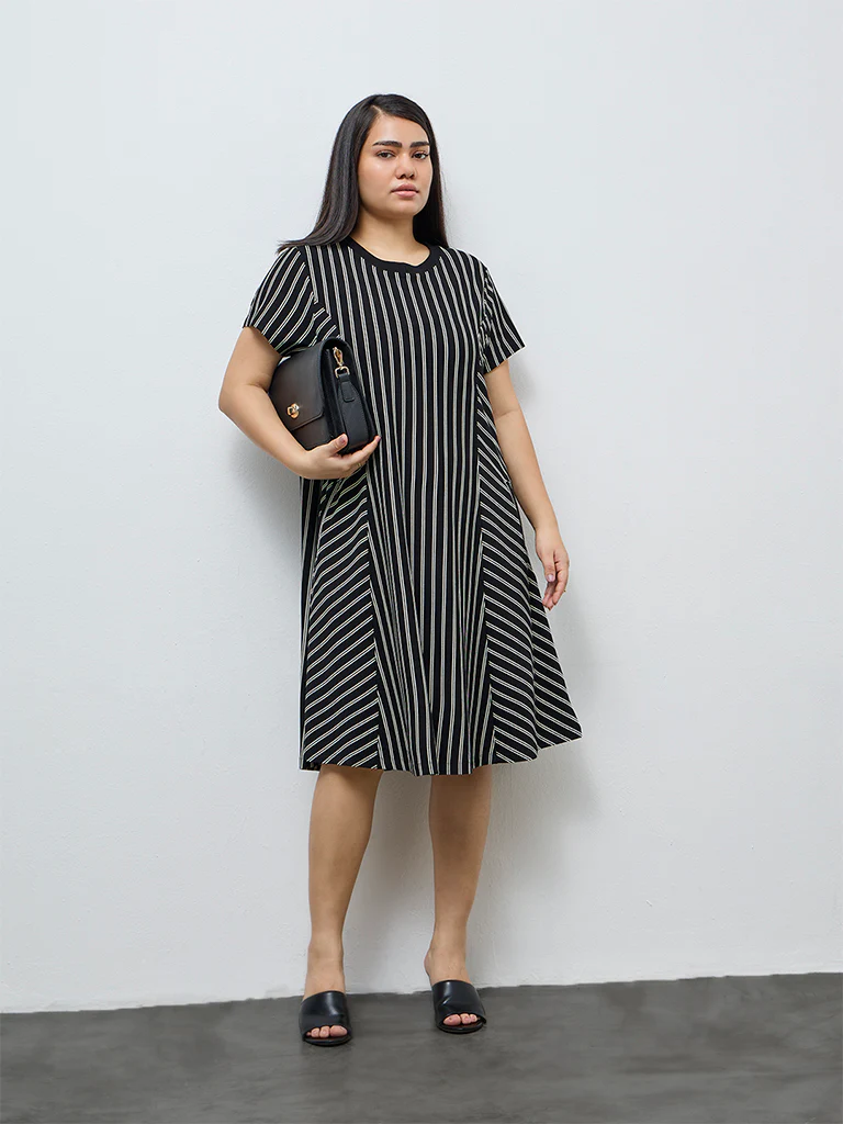 Gia Black Striped A-Line Dress