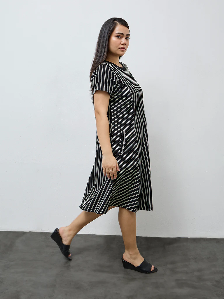 Gia Black Striped A-Line Dress - Image 2