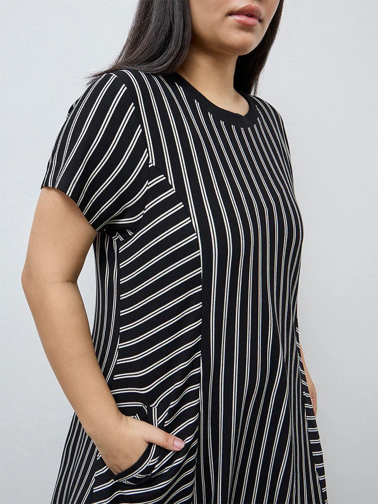 Gia Black Striped A-Line Dress - Image 3