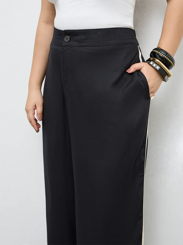 Gia Black Striped High-Rise Trousers - Image 2