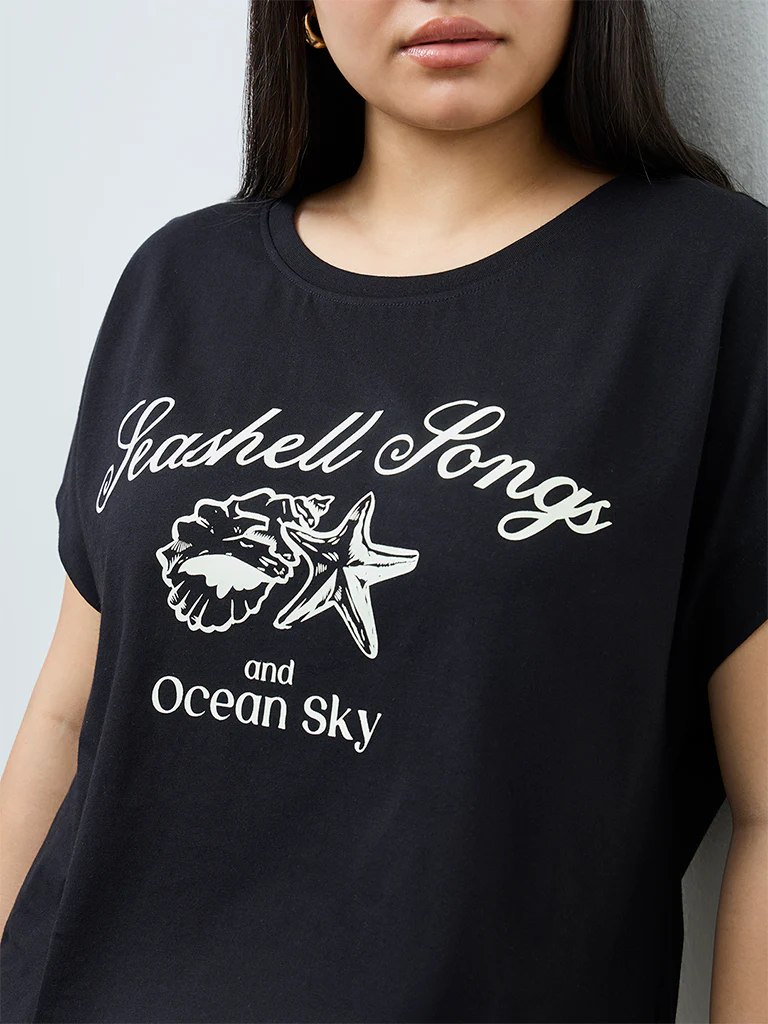 Gia Black Text Printed Cotton T-Shirt - Image 3