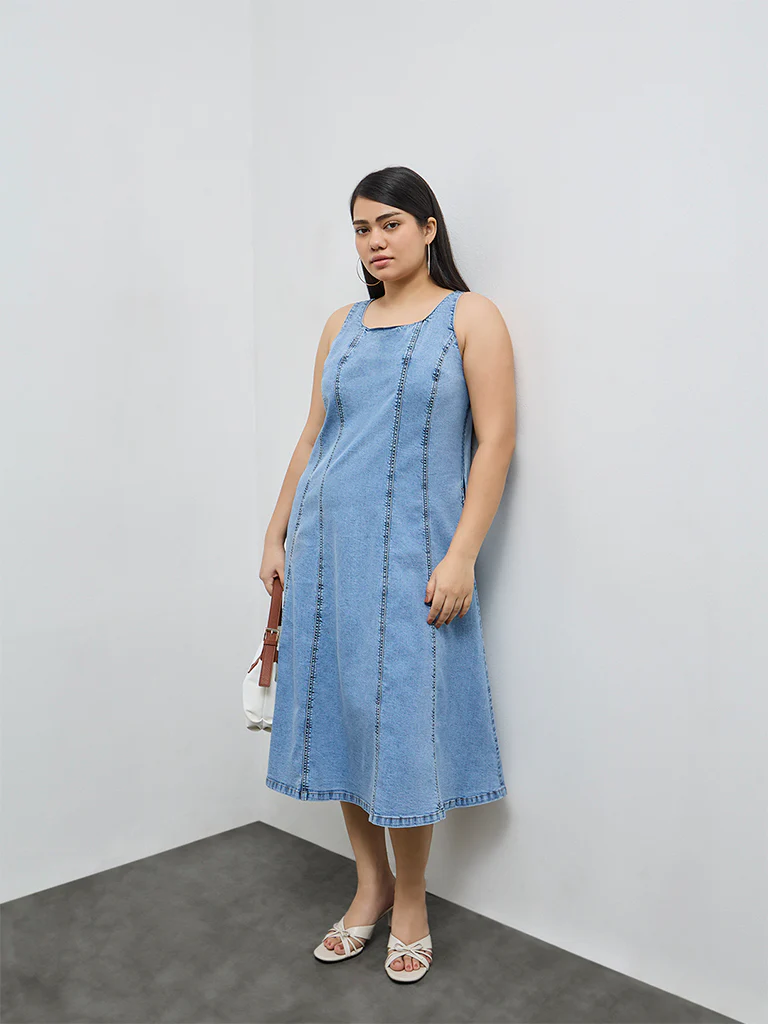 Gia Blue Denim A-Line Dress - Image 2
