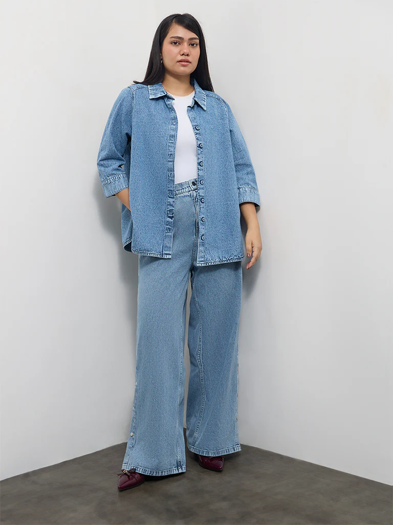 Gia Blue Denim Acid Wash Shirt - Image 2