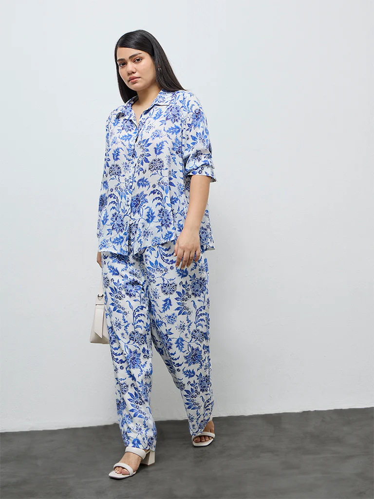 Gia Blue Floral Design Shirt - Image 2