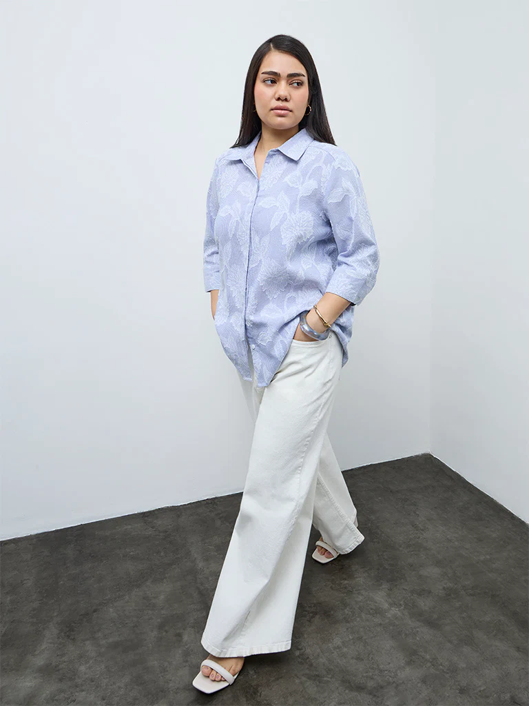 Gia Blue Floral Embroidered Shirt - Image 2
