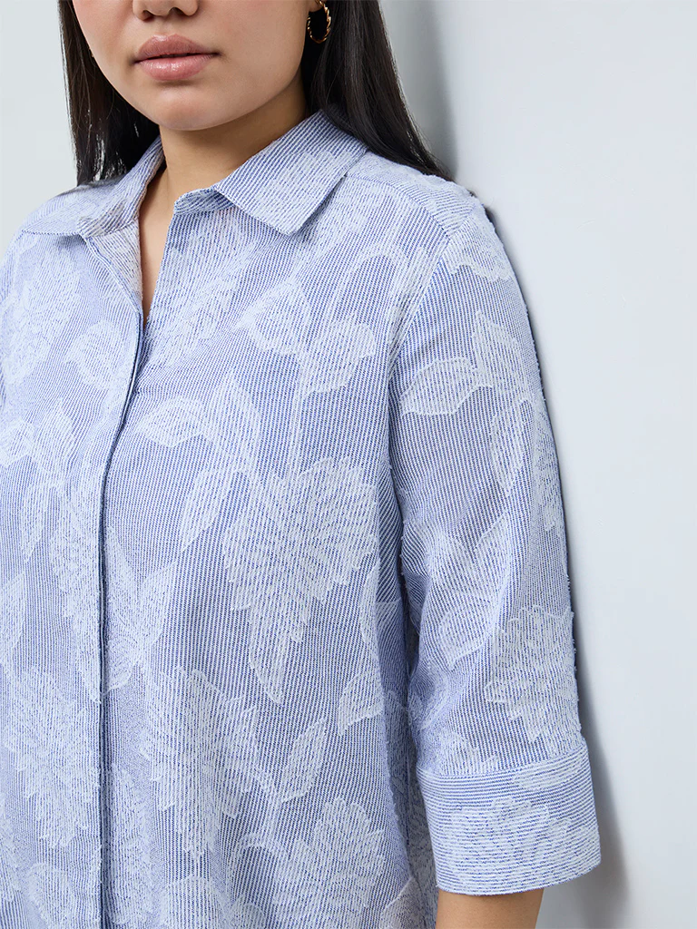 Gia Blue Floral Embroidered Shirt - Image 3
