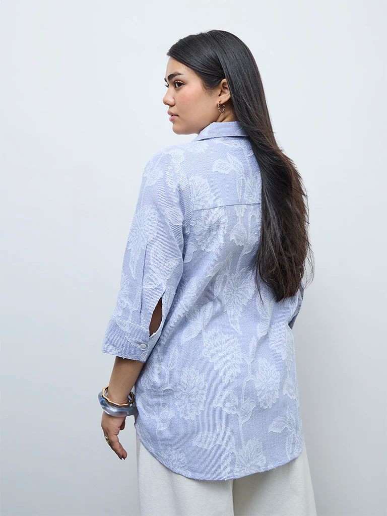 Gia Blue Floral Embroidered Shirt - Image 4