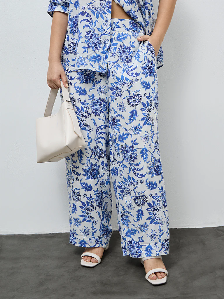 Gia Blue Floral High-Rise Trousers - Image 2
