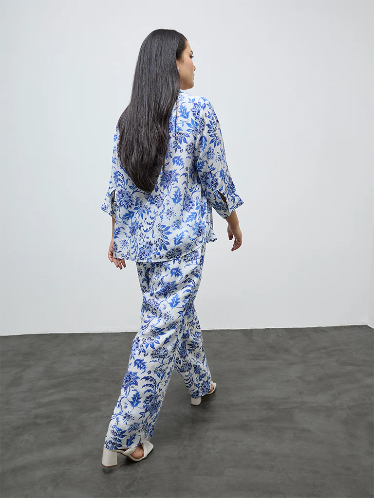 Gia Blue Floral High-Rise Trousers - Image 4