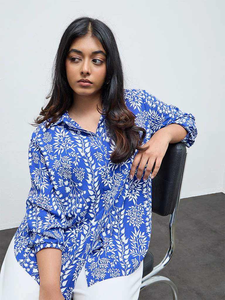 Gia Blue Floral Printed Blouse - Image 2