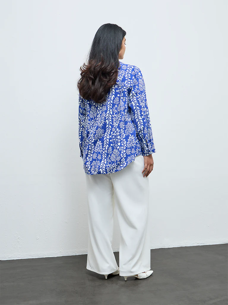 Gia Blue Floral Printed Blouse - Image 4