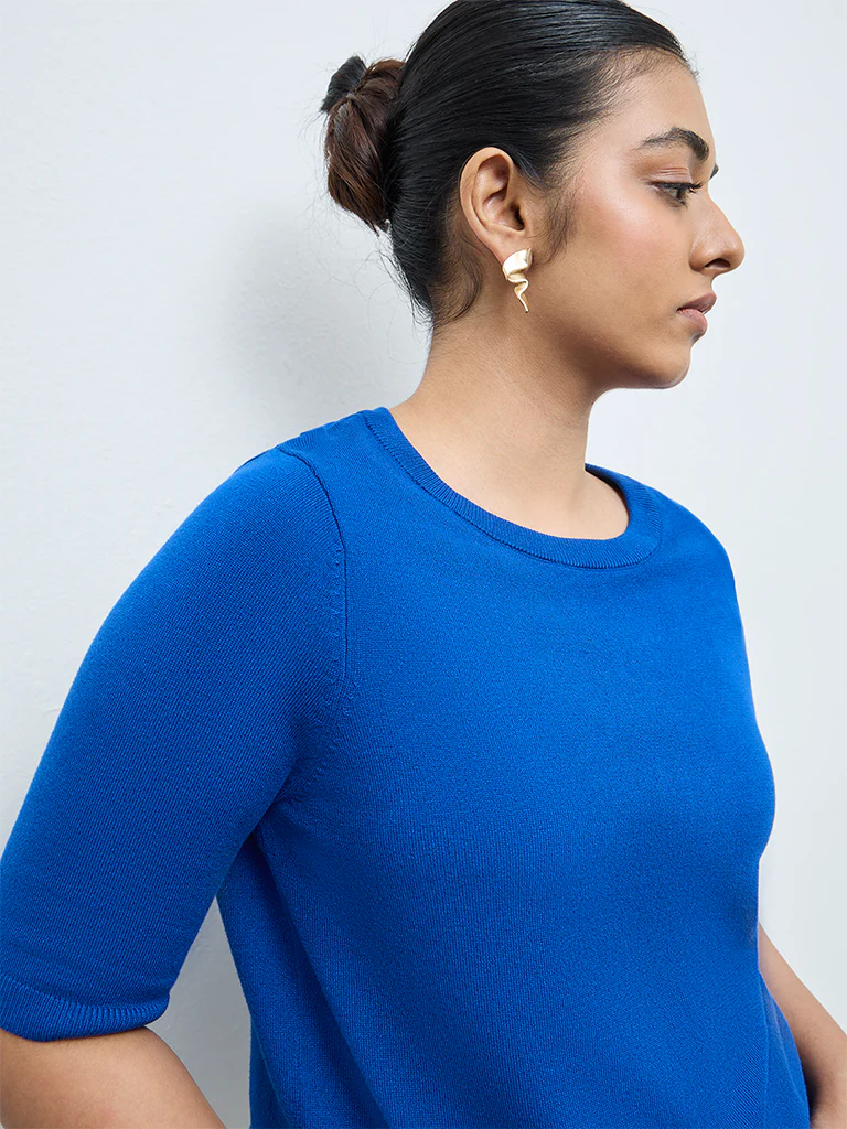 Gia Blue Knit-Textured Sweater - Image 3