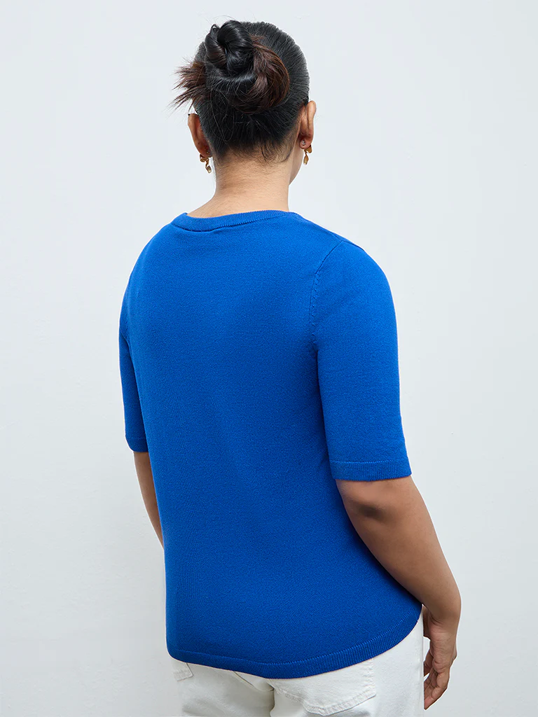 Gia Blue Knit-Textured Sweater - Image 4