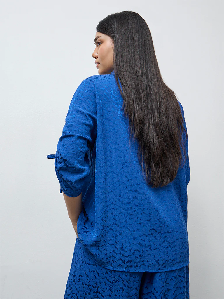 Gia Blue Self-Textured Blouse - Image 4