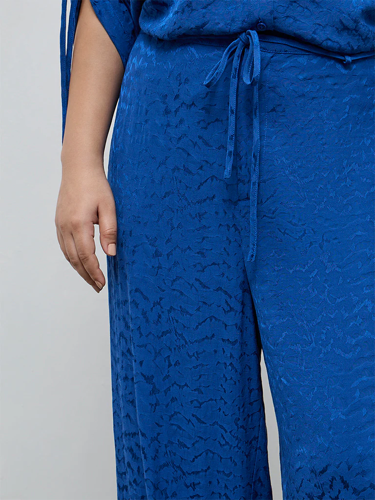 Gia Blue Self-Textured High-Rise Pants - Image 3