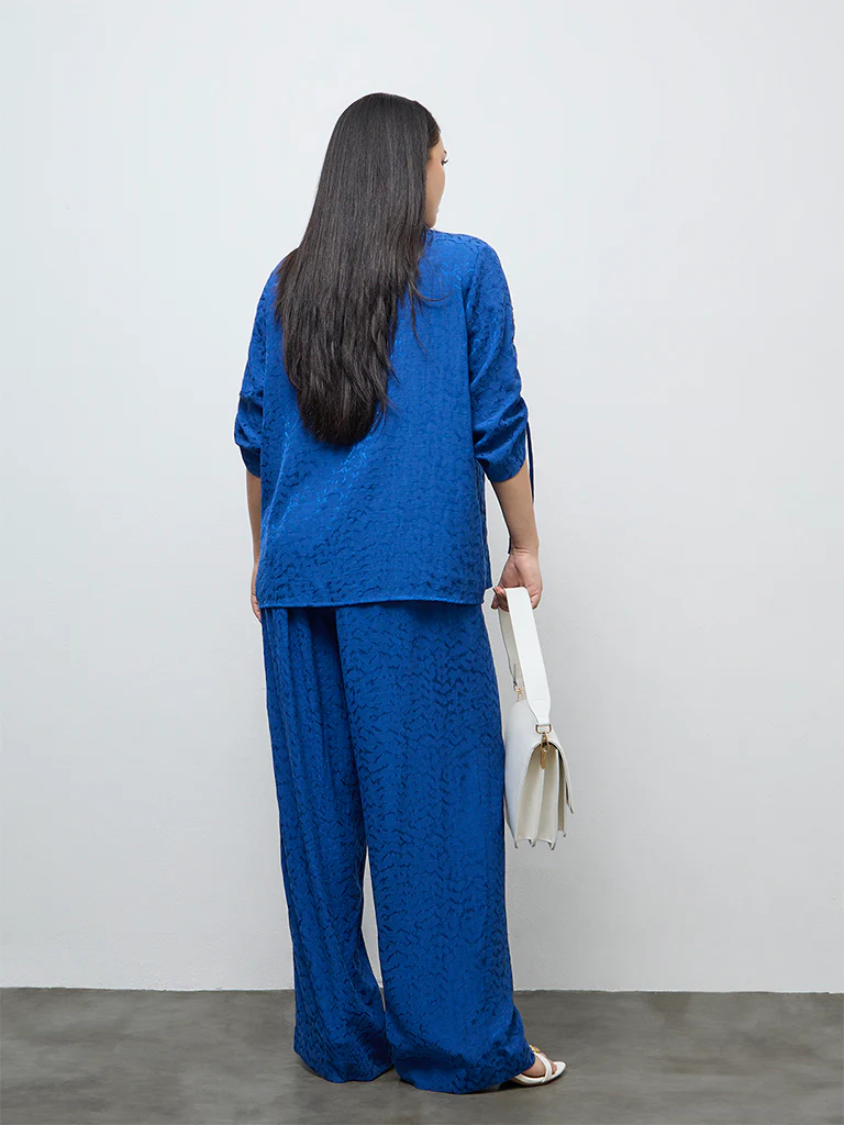 Gia Blue Self-Textured High-Rise Pants - Image 4