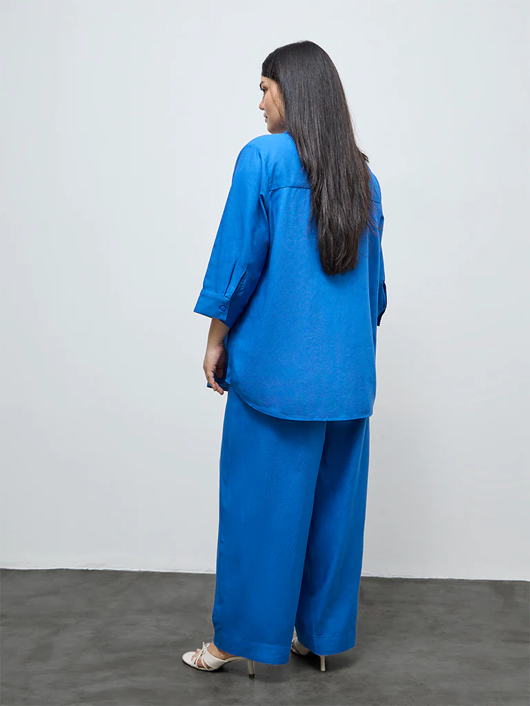 Gia Blue Solid High-Rise Pants - Image 4