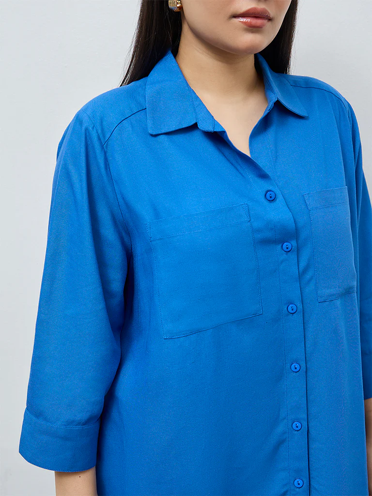 Gia Blue Solid Shirt - Image 3