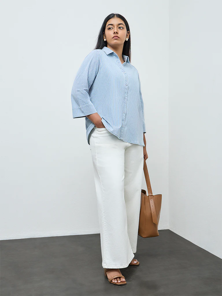Gia Blue Stripe Cotton-Blend Shirt - Image 2