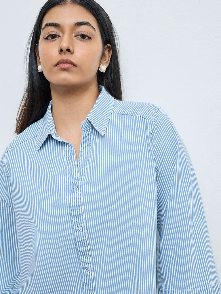 Gia Blue Stripe Cotton-Blend Shirt - Image 3