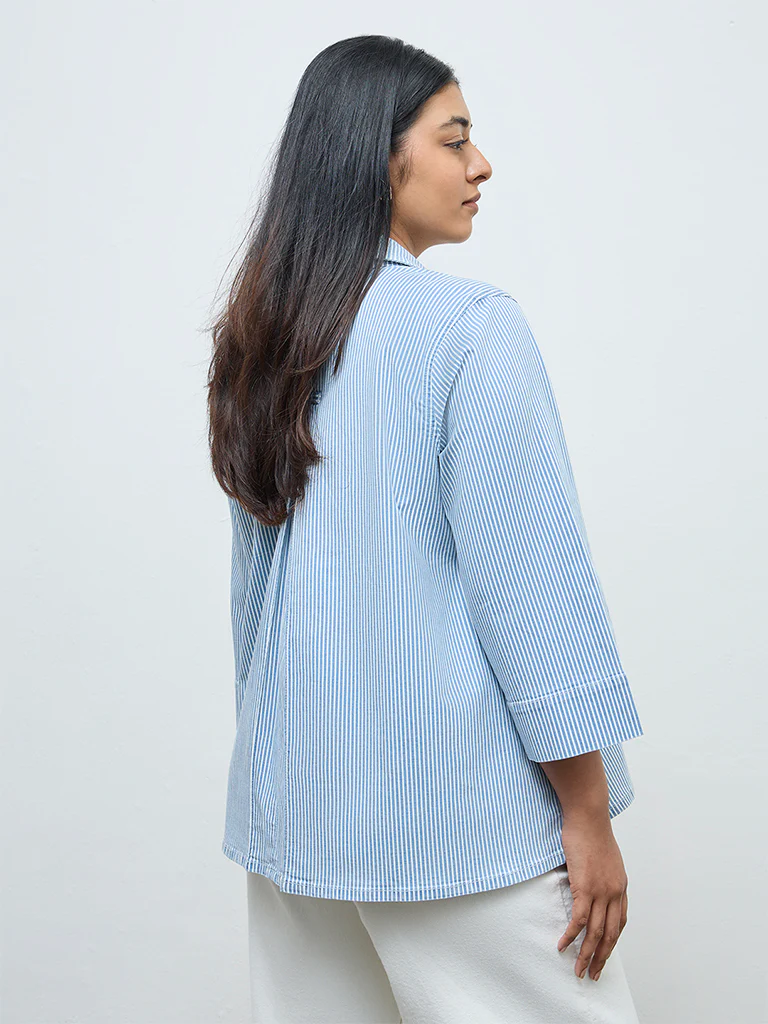 Gia Blue Stripe Cotton-Blend Shirt - Image 4
