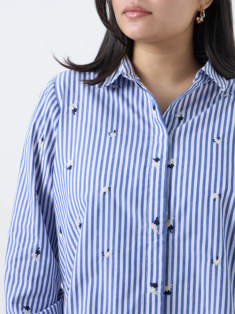 Gia Blue Striped Cotton Shirt - Image 3