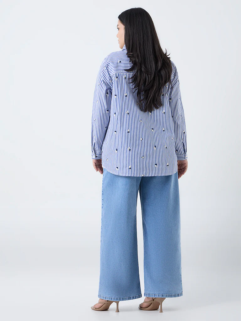 Gia Blue Striped Cotton Shirt - Image 4