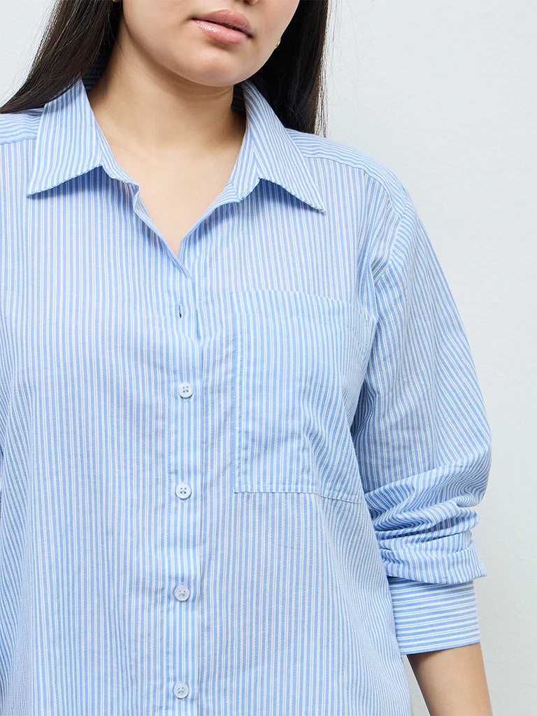 Gia Blue Striped Cotton Shirt - Image 3