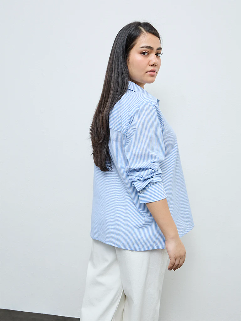 Gia Blue Striped Cotton Shirt - Image 4