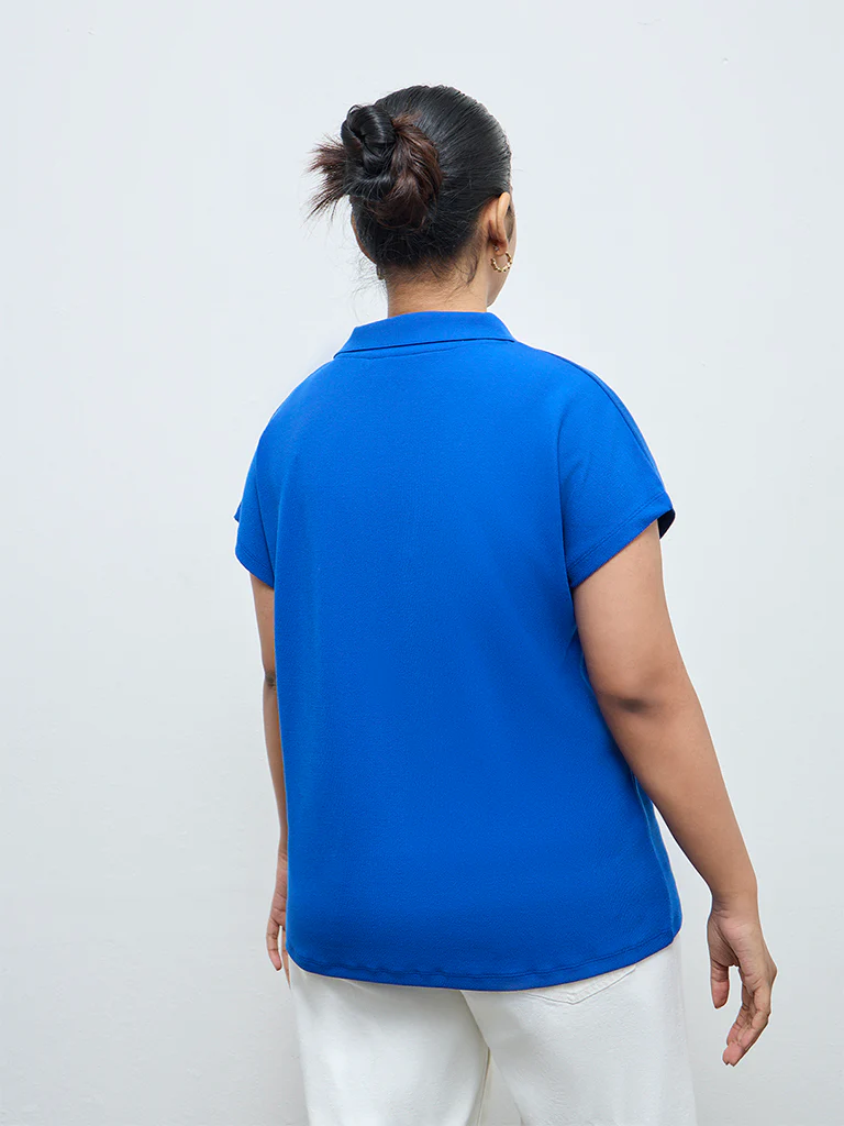 Gia Blue Textured T-Shirt - Image 4