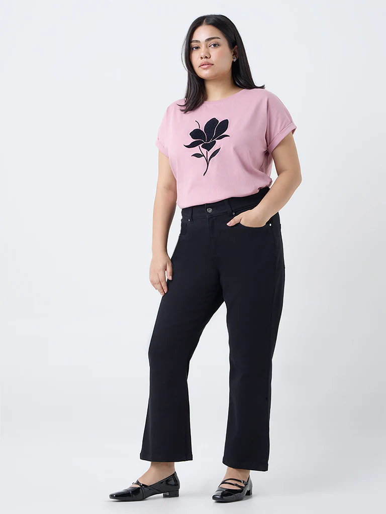 Gia Blush Pink Floral Embroidered Cotton T-Shirt - Image 2
