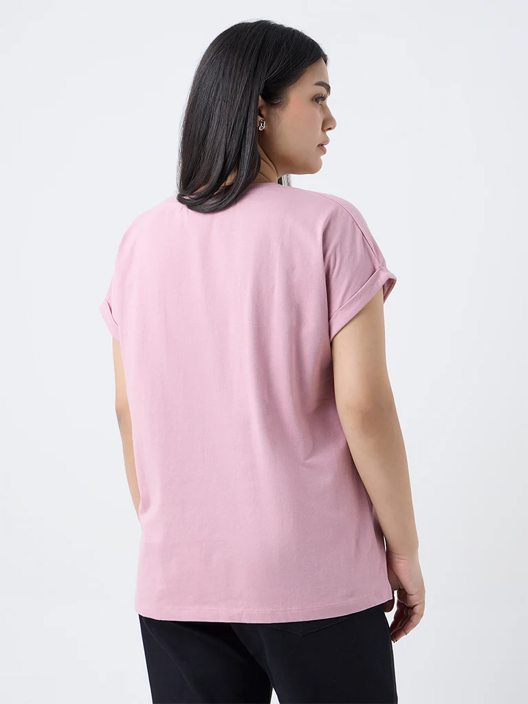 Gia Blush Pink Floral Embroidered Cotton T-Shirt - Image 4
