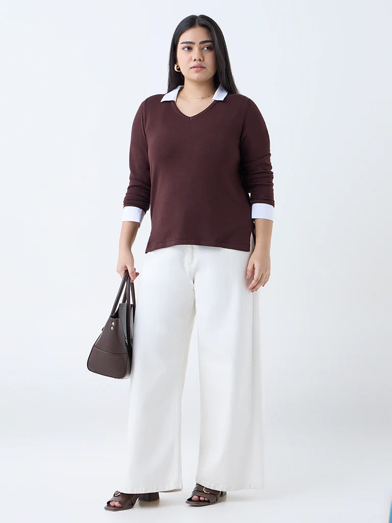 Gia Brown Collared Sweater - Image 2