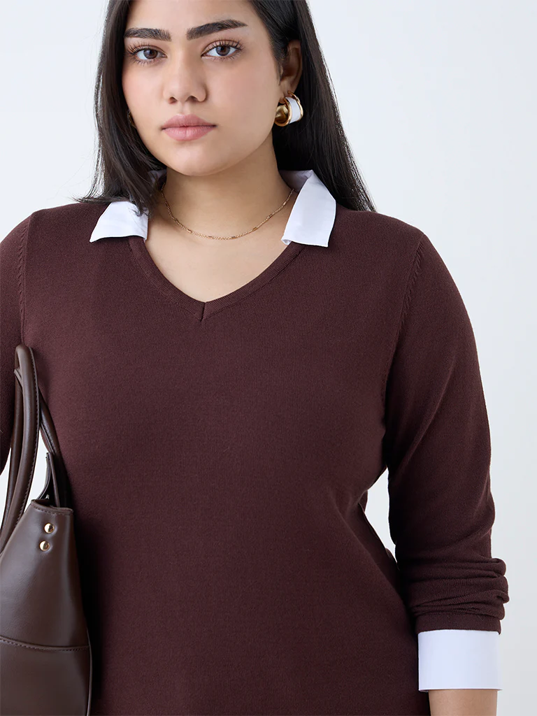 Gia Brown Collared Sweater - Image 3