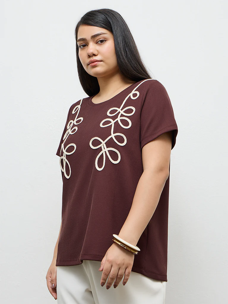 Gia Brown Embroidered T-Shirt - Image 2