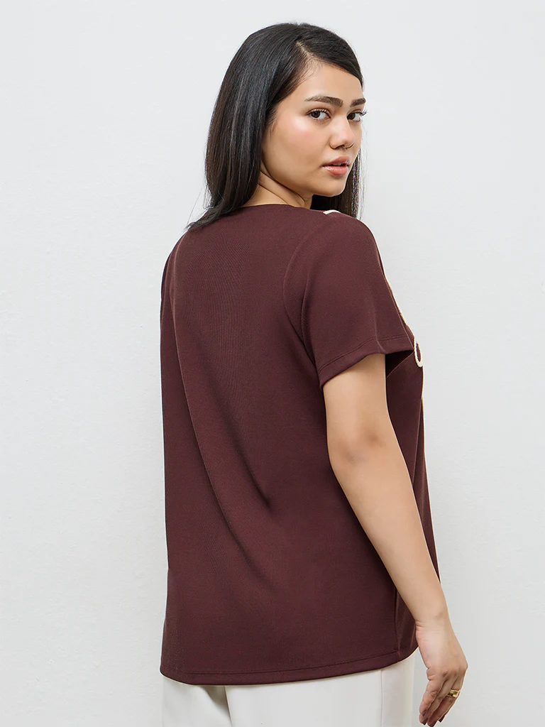 Gia Brown Embroidered T-Shirt - Image 4