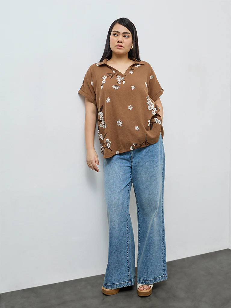 Gia Brown Floral Cotton Top - Image 2
