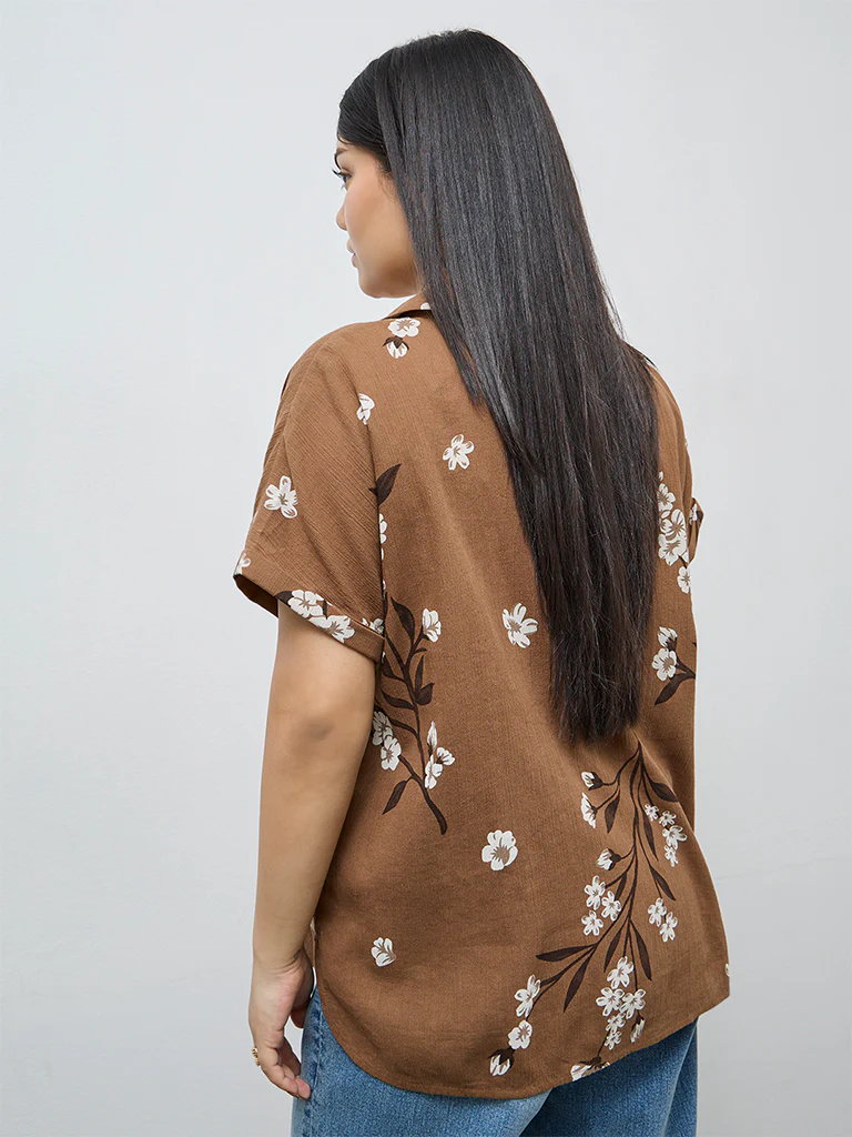 Gia Brown Floral Cotton Top - Image 4