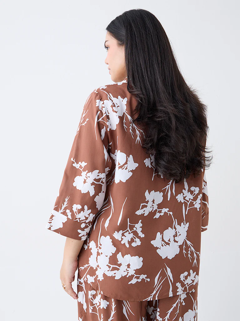 Gia Brown Foliage Design Blouse - Image 4