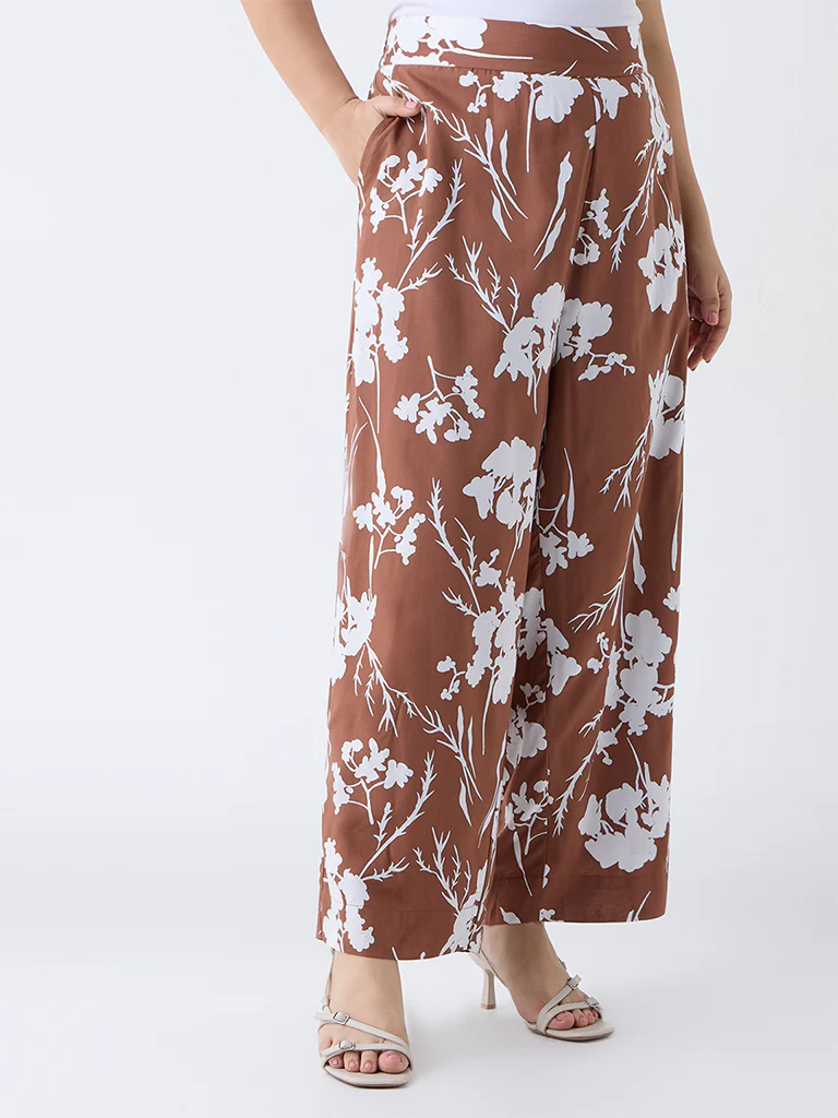 Gia Brown Foliage Design High-Rise Trousers - Image 2