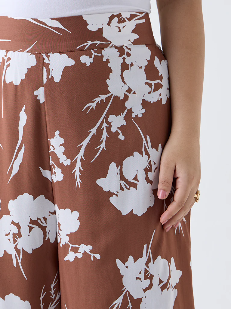 Gia Brown Foliage Design High-Rise Trousers - Image 3