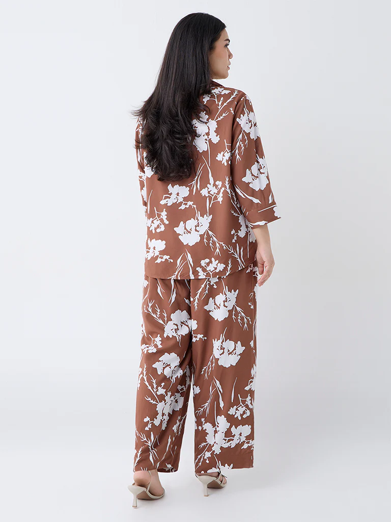 Gia Brown Foliage Design High-Rise Trousers - Image 4