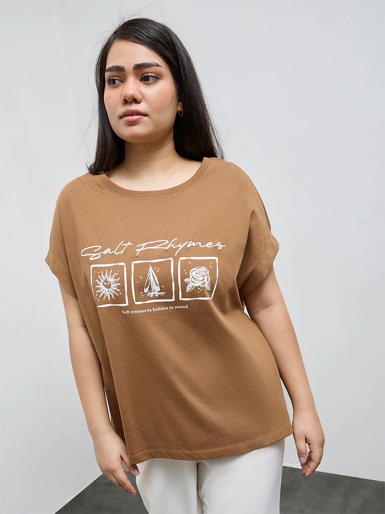 Gia Brown Graphic Cotton T-Shirt - Image 2