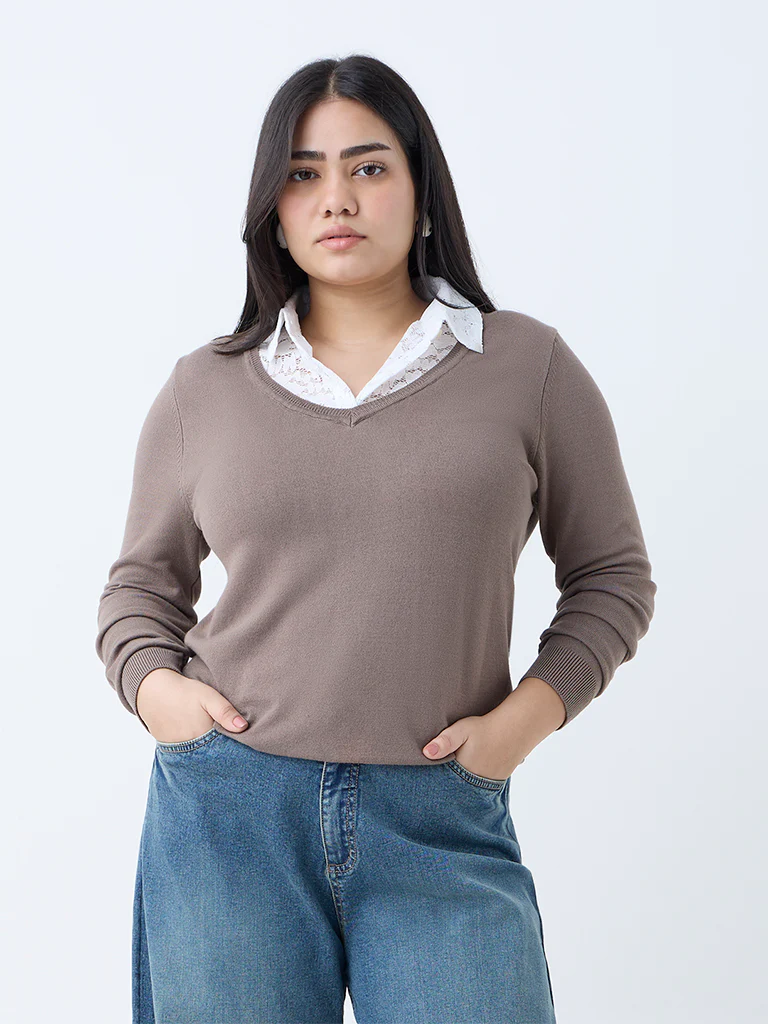 Gia Brown Lace-Detailed Sweater - Image 2