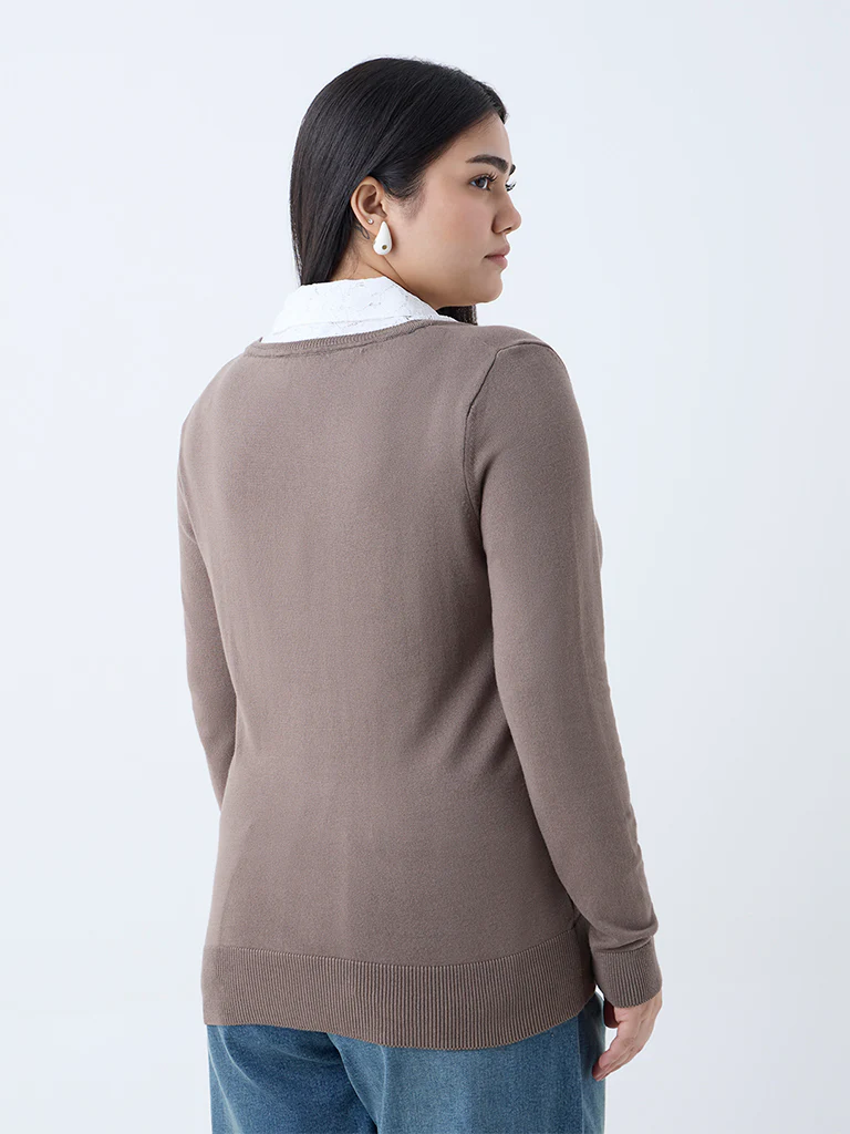 Gia Brown Lace-Detailed Sweater - Image 4