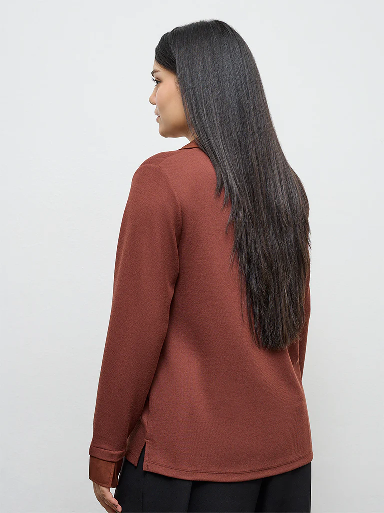 Gia Brown Ribbed-Textured T-Shirt - Image 4