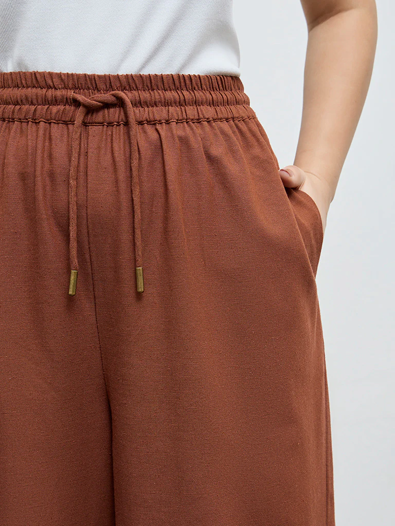 Gia Brown Solid High-Rise Pants - Image 3