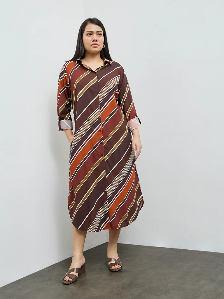 Gia Brown Stripe Shirt Dress